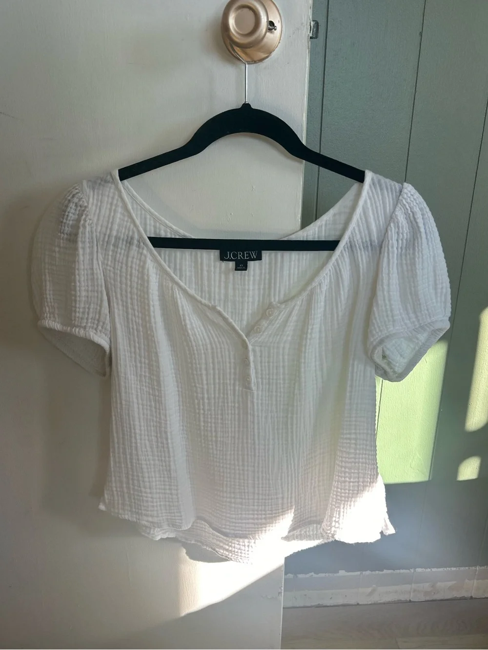 J.Crew Puff Sleeve Henley Top in Gauze